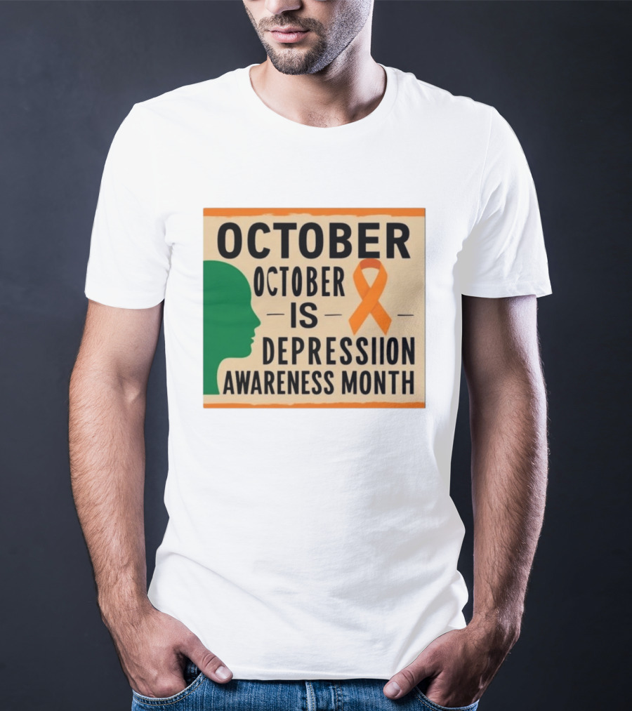 October Depression Awareness Month Orange Ribbon T-Shirt