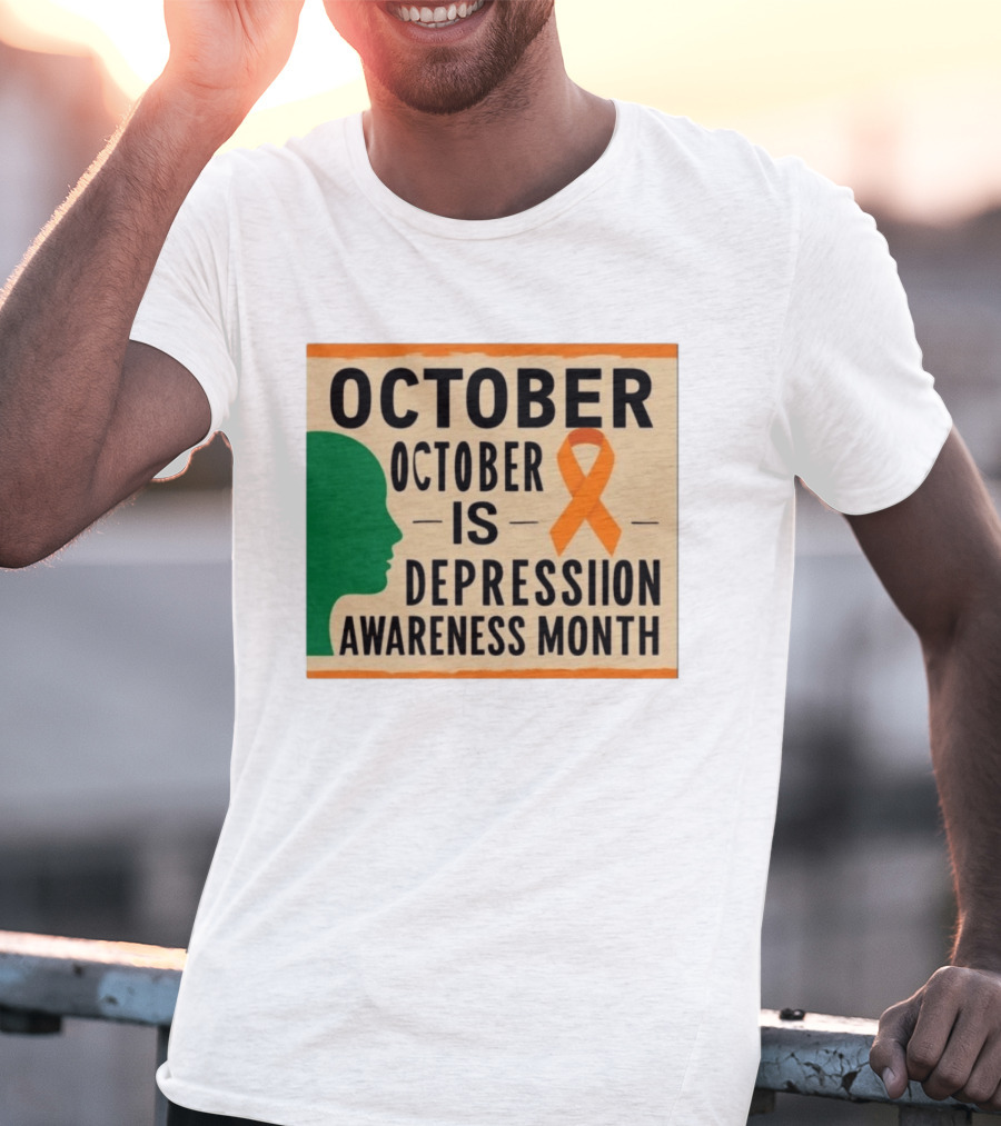 October Depression Awareness Month Orange Ribbon T-Shirt