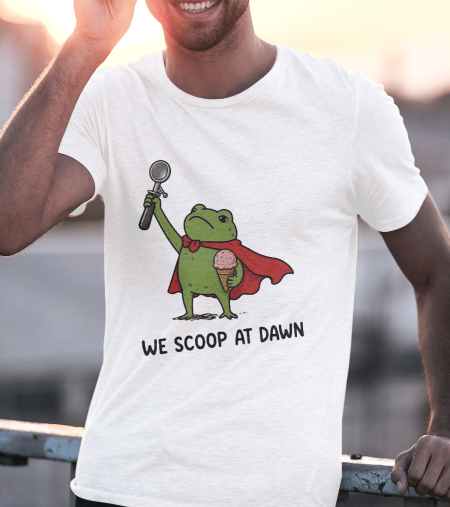 We Scoop At Dawn Frog With Ice Cream Cone And Red Cape T-Shirt