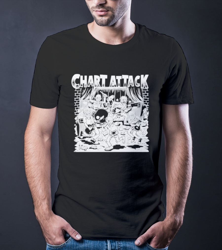Chart Attack Band Cartoon Musicians Concert Performance T-Shirt