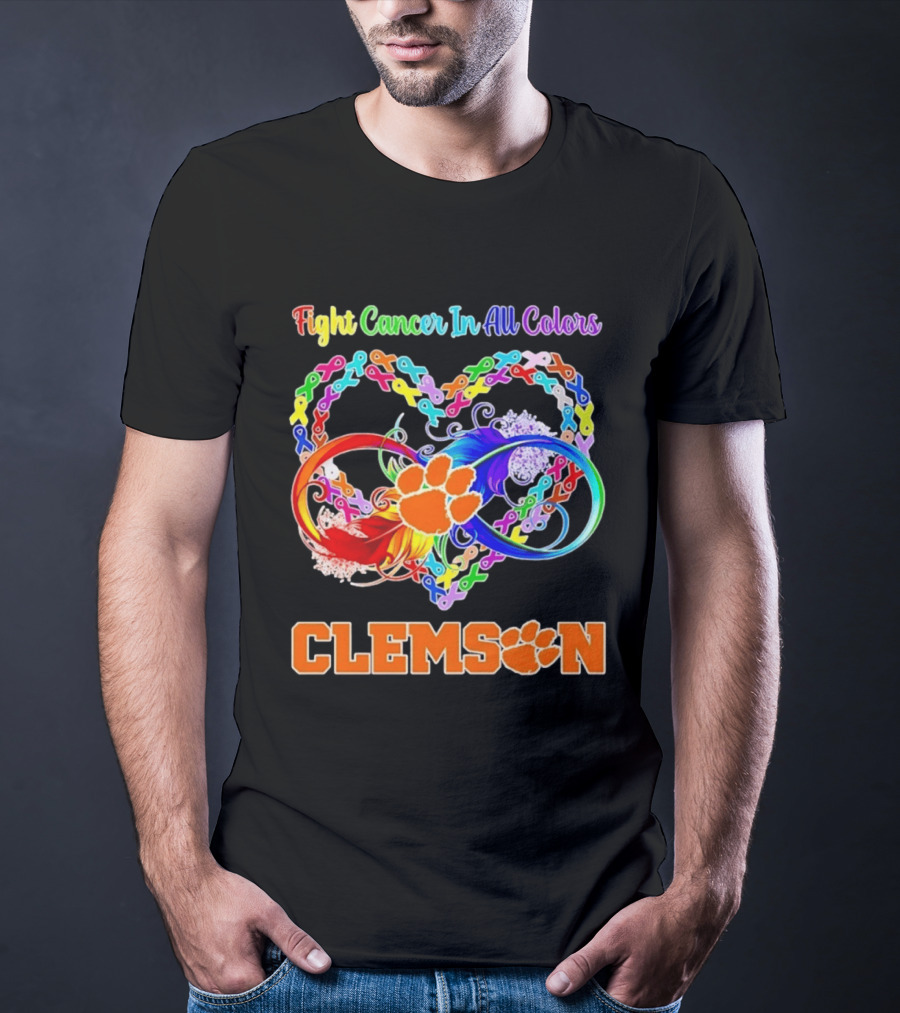 Clemson Fight Cancer In All Colors Infinity Heart Ribbon T-Shirt