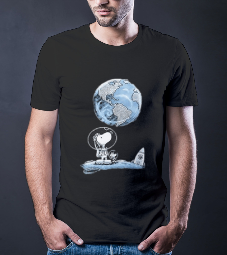 Snoopy And Woodstock Astronauts So Far Away With Earth And Rocket T-Shirt