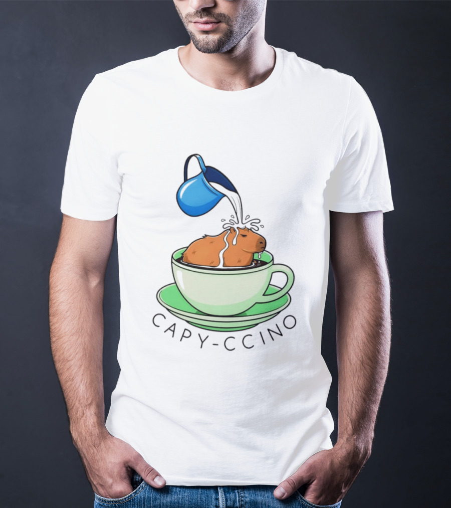 Capybara Coffee Capy Ccino In A Cup With Cappuccino Pouring Scene T-Shirt