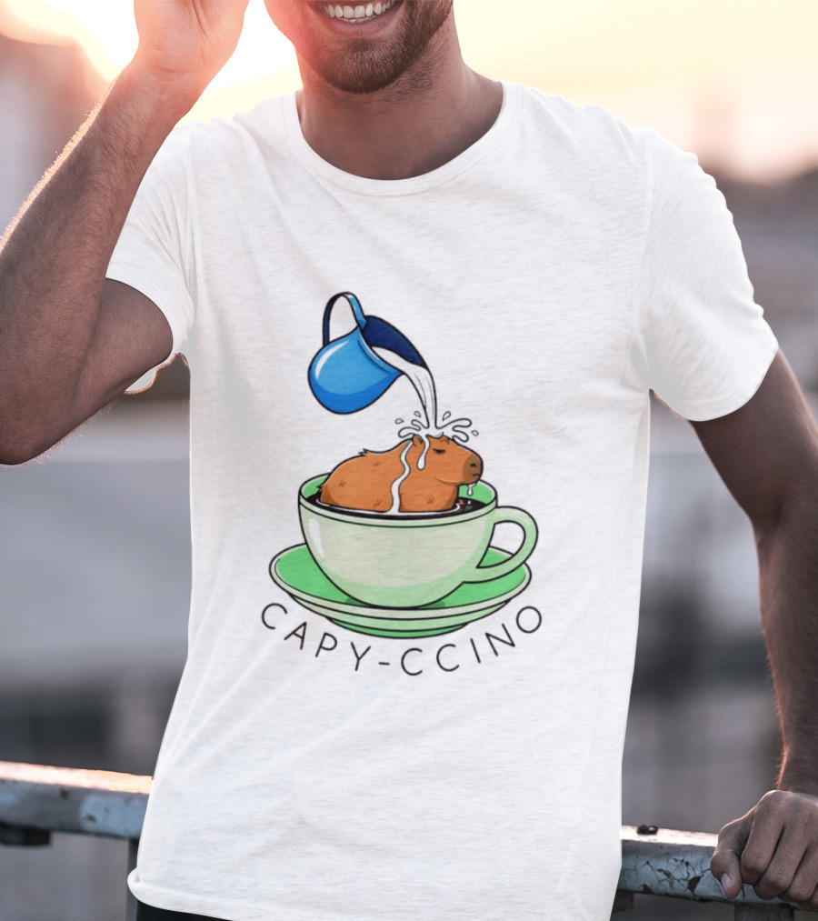 Capybara Coffee Capy Ccino In A Cup With Cappuccino Pouring Scene T-Shirt