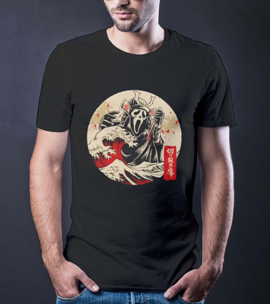Ghostface Samurai Wave Kanagawa Faceless Assassin Japanese Kanji T-Shirt