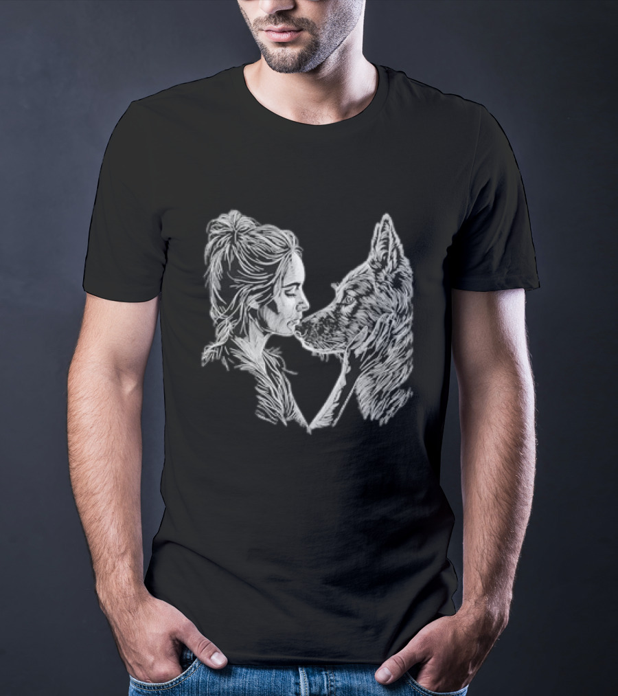 Girl And German Shepherd Dog Line Pet Artful Connection T-Shirt
