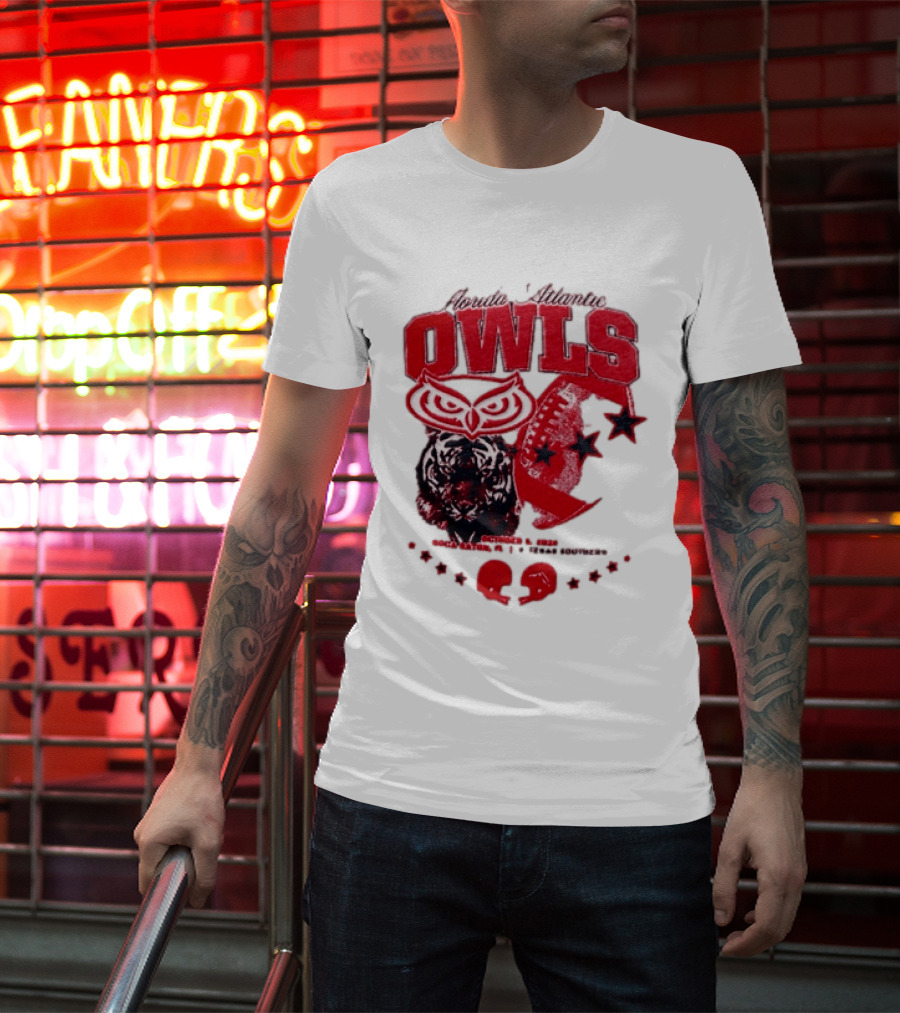 Florida Atlantic Owls Boca Raton Texas Southern 2026 Football Tiger Art Stars Red T-Shirt