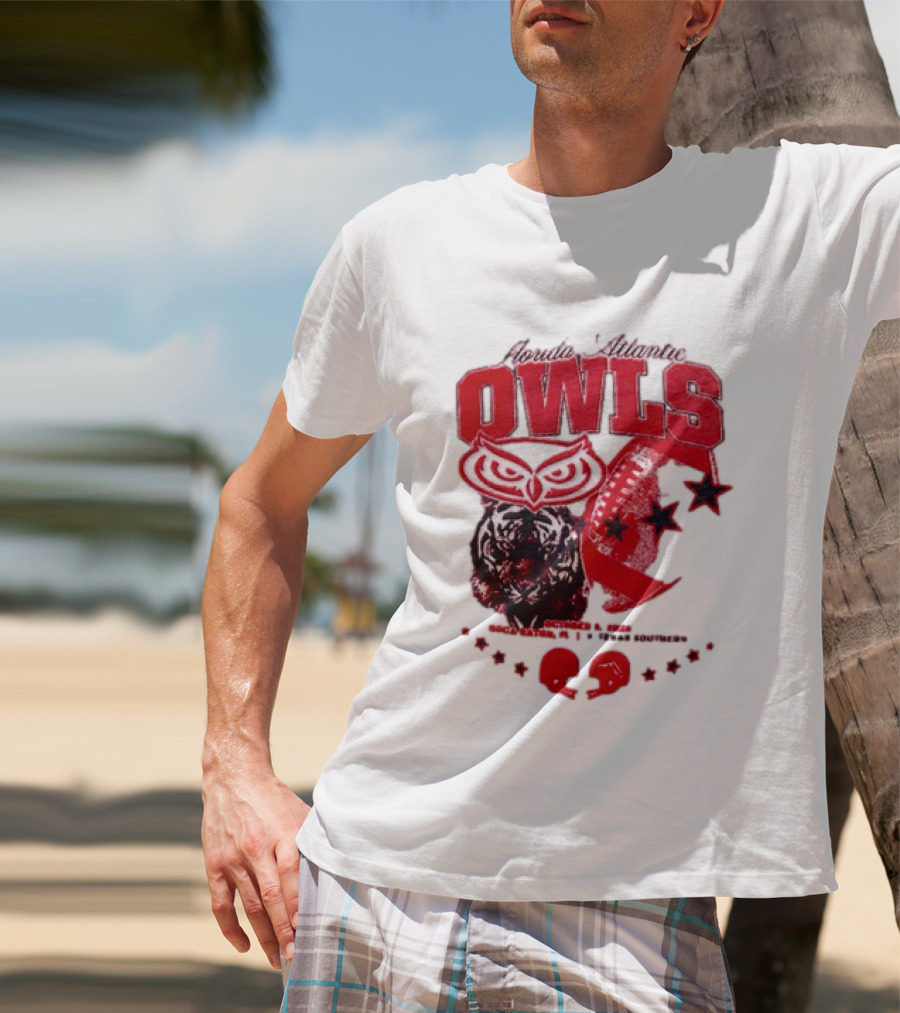 Florida Atlantic Owls Boca Raton Texas Southern 2026 Football Tiger Art Stars Red T-Shirt