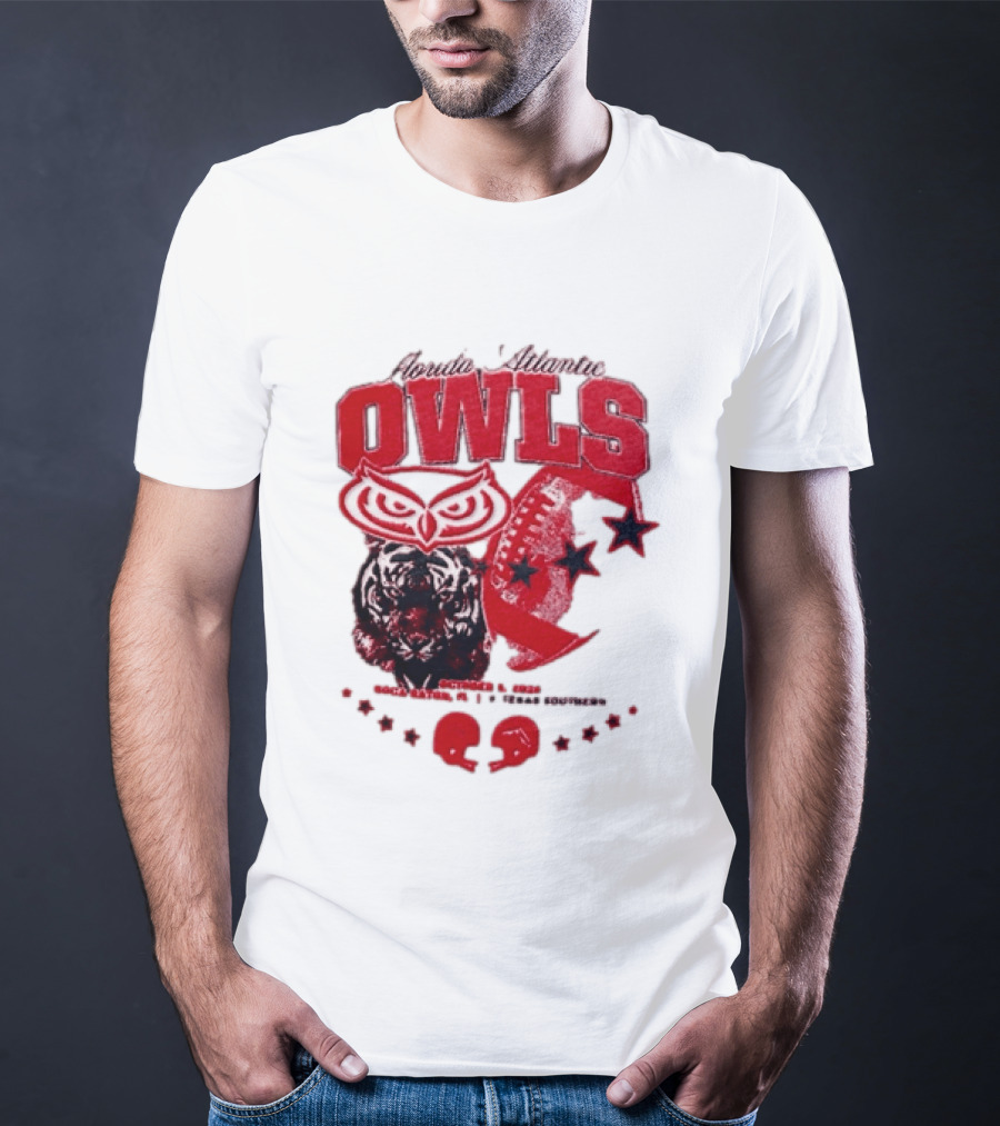 Florida Atlantic Owls Boca Raton Texas Southern 2026 Football Tiger Art Stars Red T-Shirt