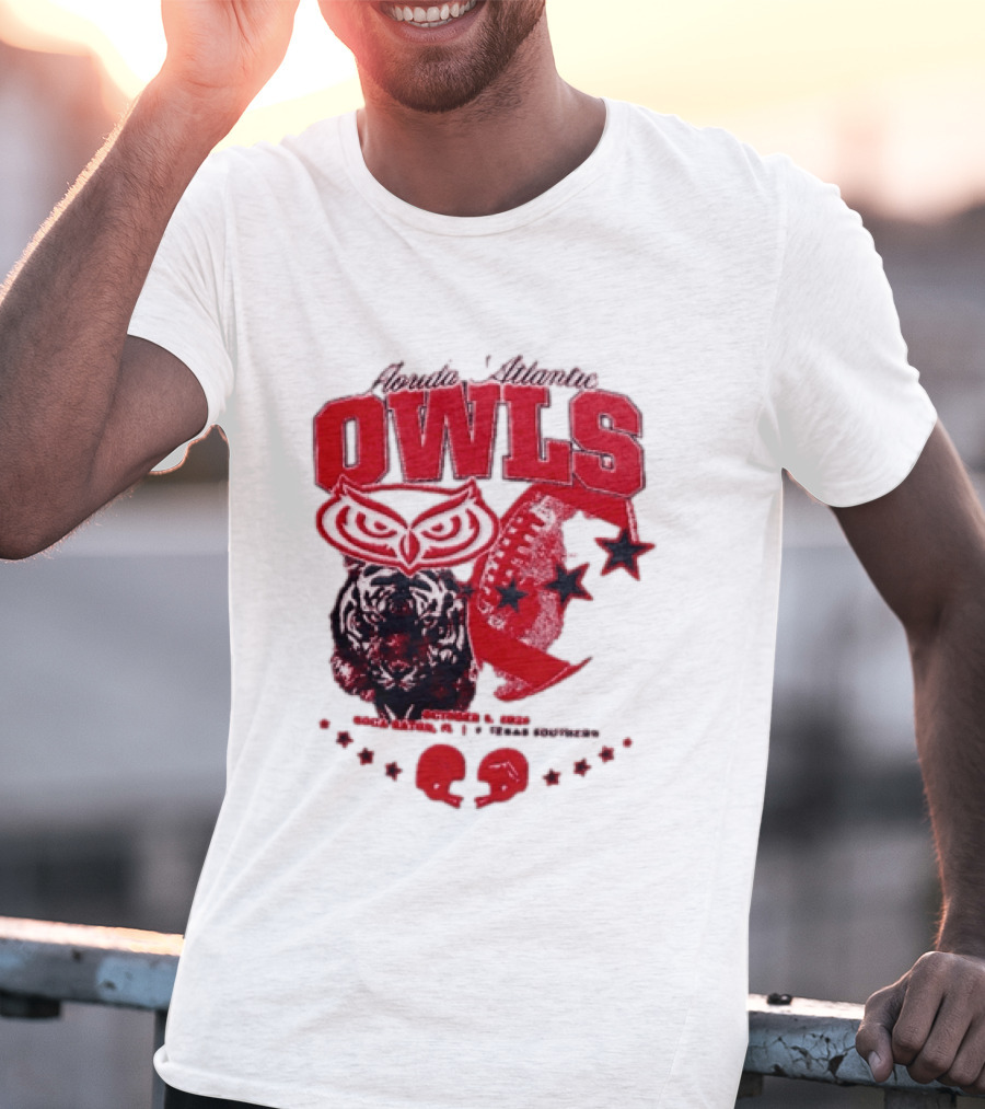 Florida Atlantic Owls Boca Raton Texas Southern 2026 Football Tiger Art Stars Red T-Shirt