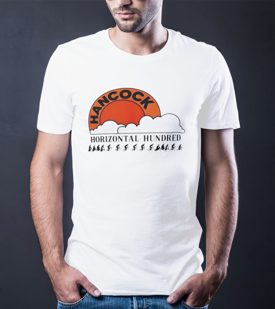 Hancock Horizontal Hundred Cycling Event Logo With Orange Sun And Cyclists T-Shirt