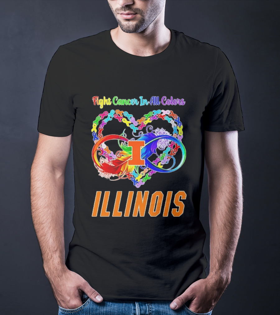 Illinois Fight Cancer In All Colors Heart Ribbon T-Shirt