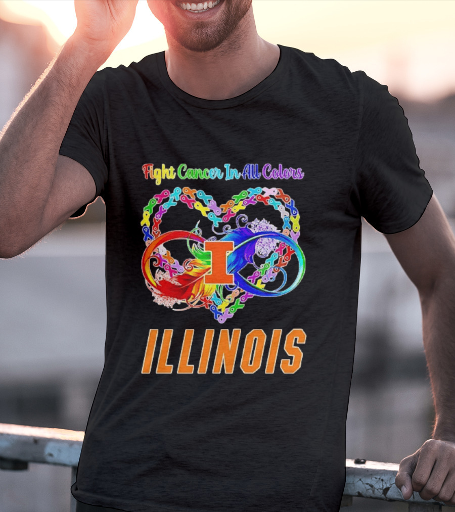 Illinois Fight Cancer In All Colors Heart Ribbon T-Shirt