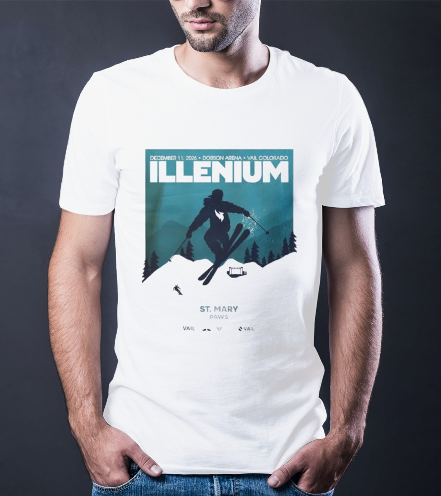 Illenium December 11 2026 Skiing Dobson Arena Vail Colorado Concert St Mary Paws T-Shirt