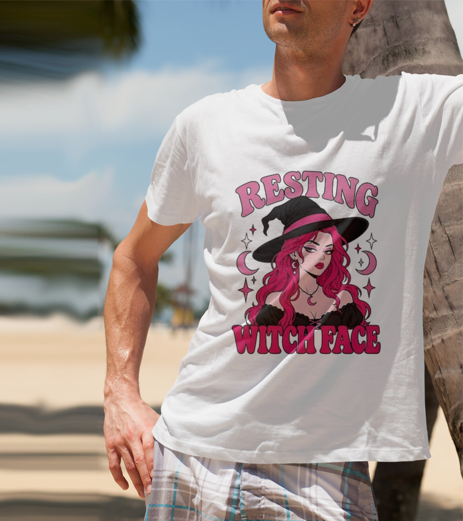 Resting Witch Face Pink Witch Hat Halloween Aesthetic T-Shirt