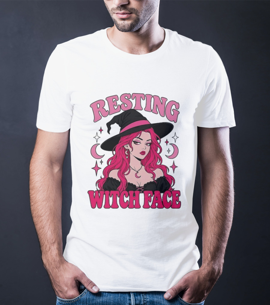 Resting Witch Face Pink Witch Hat Halloween Aesthetic T-Shirt