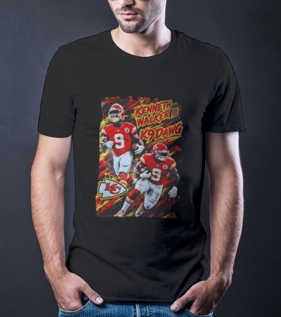 Kansas City Chiefs Kenneth Walker III K9 Dawg 9 Red Gold Football Team Fan Gear T-Shirt