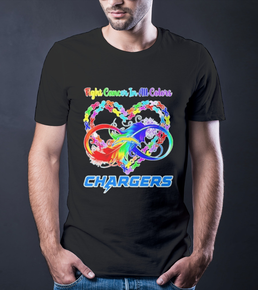 Fight Cancer In All Colors Los Angeles Chargers Infinity Heart T-Shirt