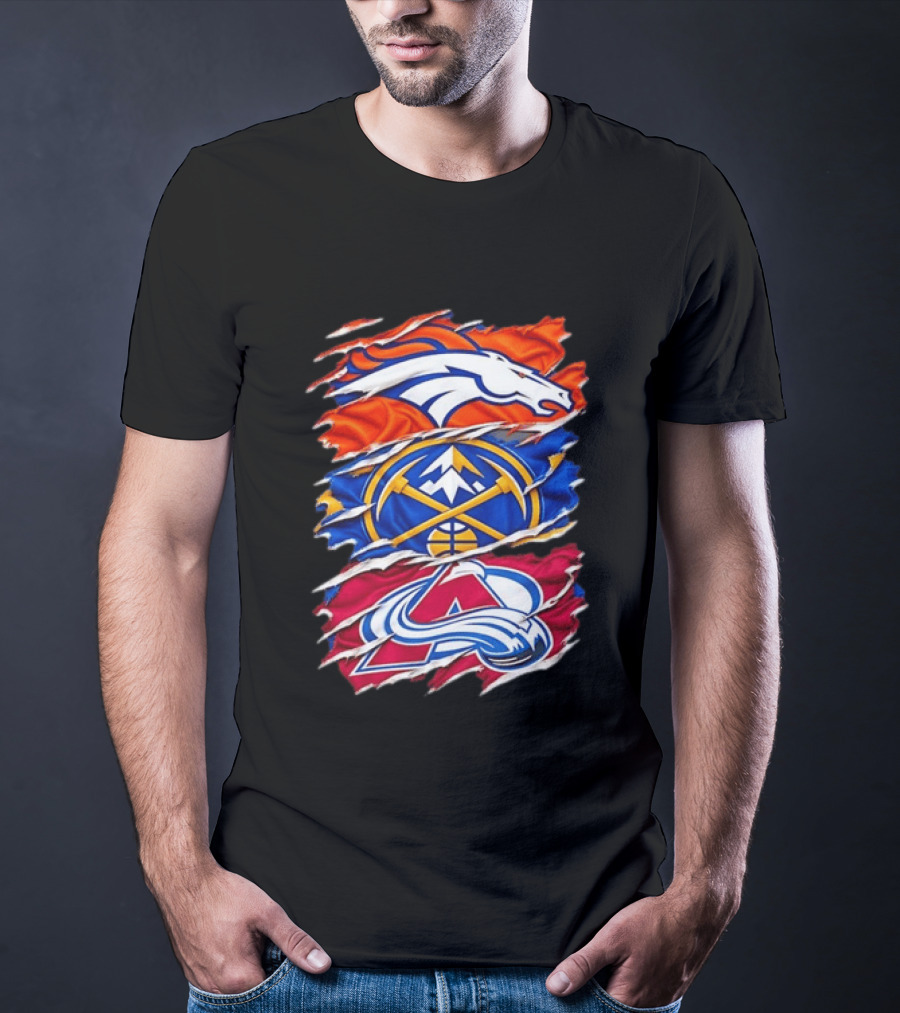 Denver Broncos X Denver Nuggets NBA X Colorado Avalanche NHL Logos Inside Me T-Shirt