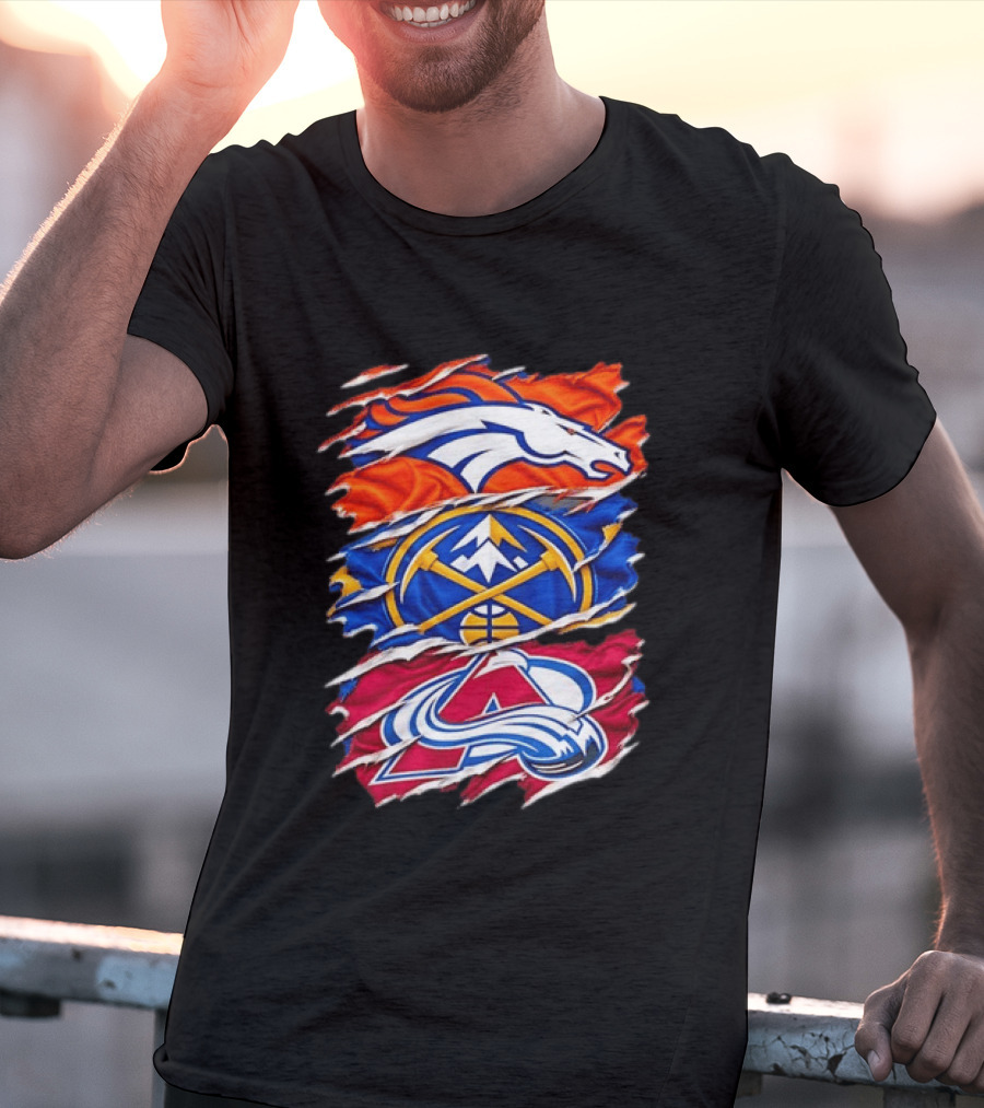 Denver Broncos X Denver Nuggets NBA X Colorado Avalanche NHL Logos Inside Me T-Shirt
