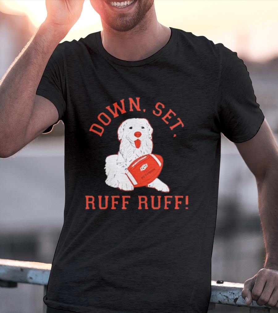 Pet Pride Dog Down Set Ruff Ruff Football T-Shirt