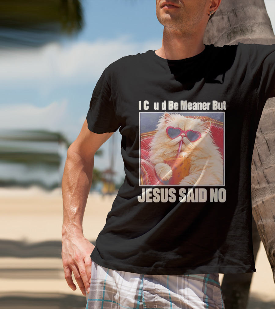 I Could Be Meaner But Jesus Said No Cat Heart Sunglasses T-Shirt