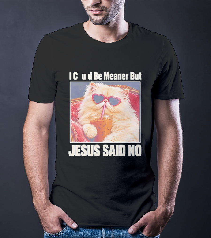 I Could Be Meaner But Jesus Said No Cat Heart Sunglasses T-Shirt