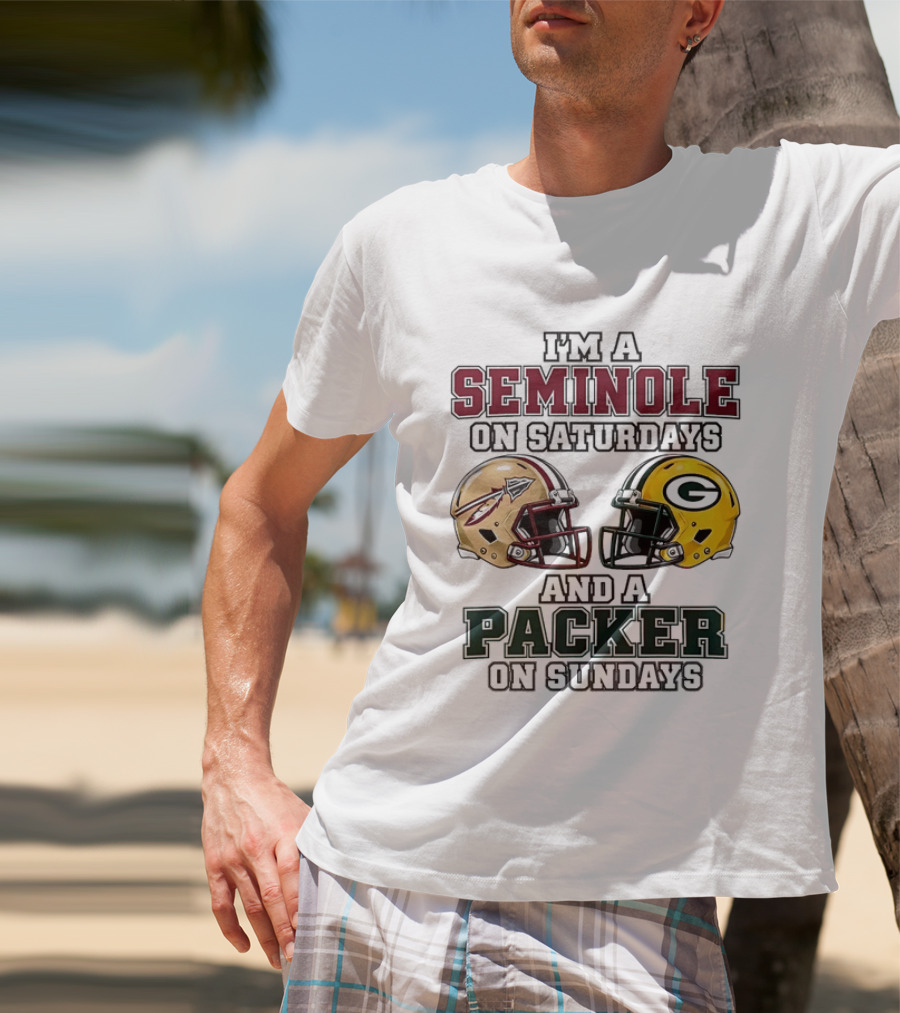 I'm A Seminole On Saturdays And A Packer On Sundays Football Helmets T-Shirt