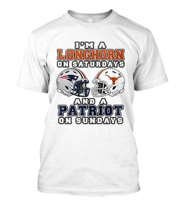 Texas Longhorns Saturdays New England Patriots Sundays Helmets 2026 T-Shirt