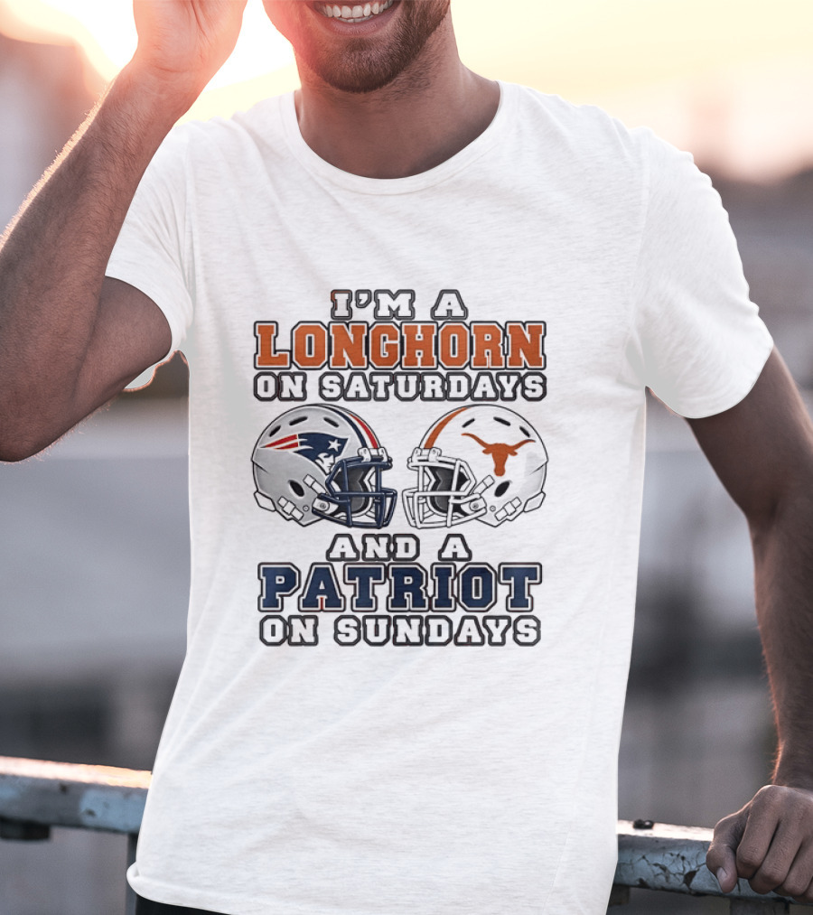 Texas Longhorns Saturdays New England Patriots Sundays Helmets 2026 T-Shirt