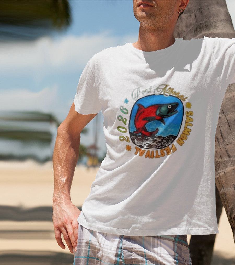 Port Alberni 2026 Salmon Festival Vibrant Red Fish Jumping T-Shirt