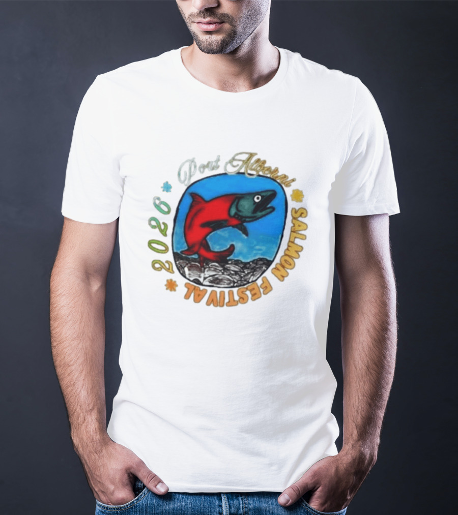 Port Alberni 2026 Salmon Festival Vibrant Red Fish Jumping T-Shirt