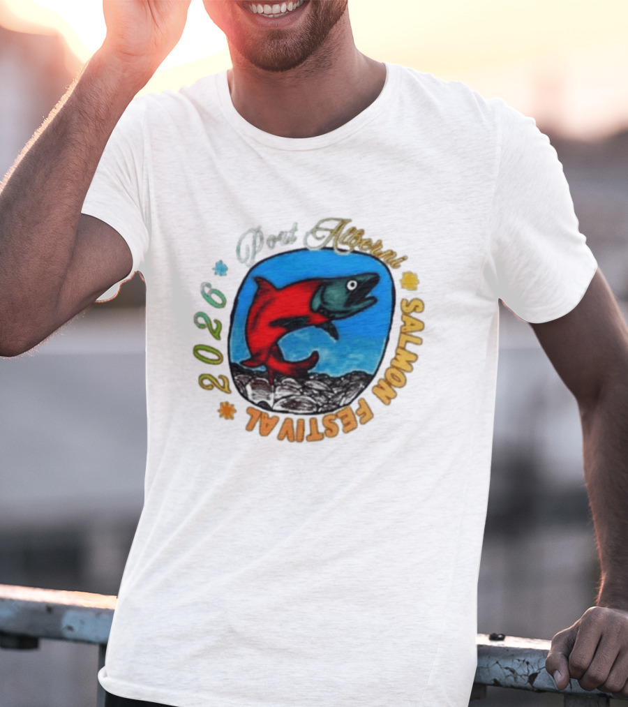 Port Alberni 2026 Salmon Festival Vibrant Red Fish Jumping T-Shirt