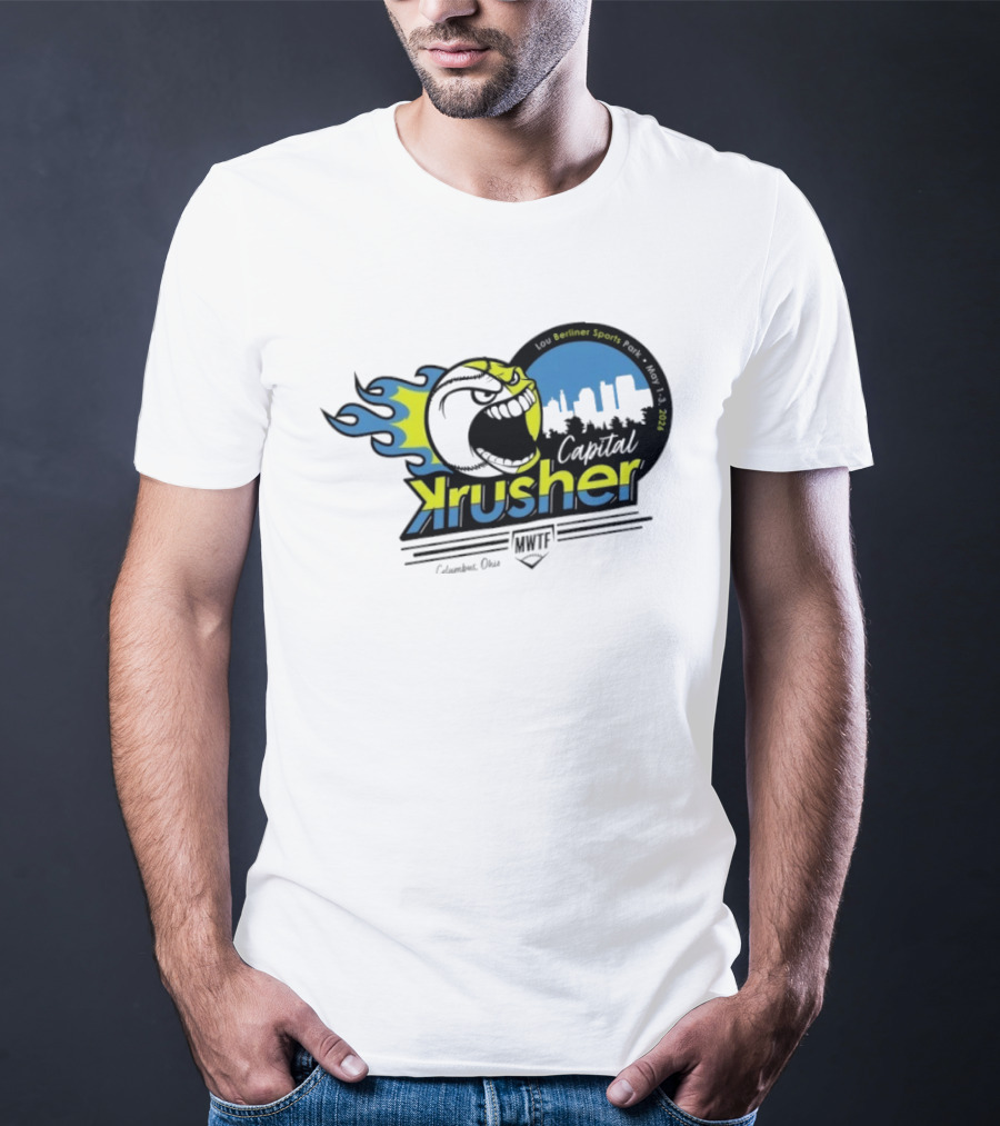 Berliner Sports Capital Krusher Softball 2014 Event Krusher Character With Flames T-Shirt