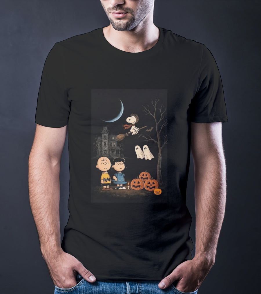 Charlie Brown Lucy And Snoopy Halloween Great Pumpkin Ghosts Haunted House T-Shirt