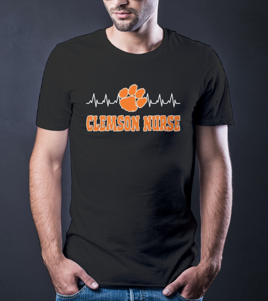 Clemson Nurse Heartbeat Paw Print Medical College Sports T-Shirt