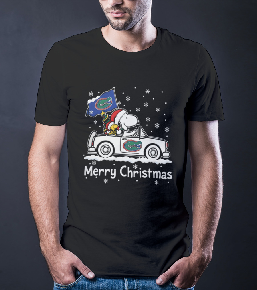 Florida Gators Snoopy Woodstock Driving Car Merry Christmas 2026 Snowflakes T-Shirt