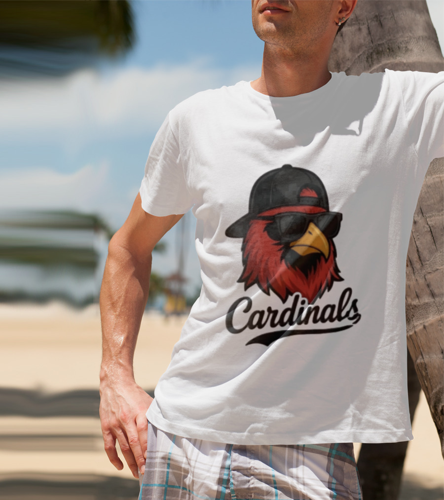 Cardinals Red Bird With Sunglasses And Cap T-Shirt