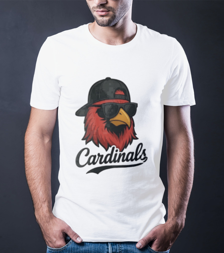 Cardinals Red Bird With Sunglasses And Cap T-Shirt