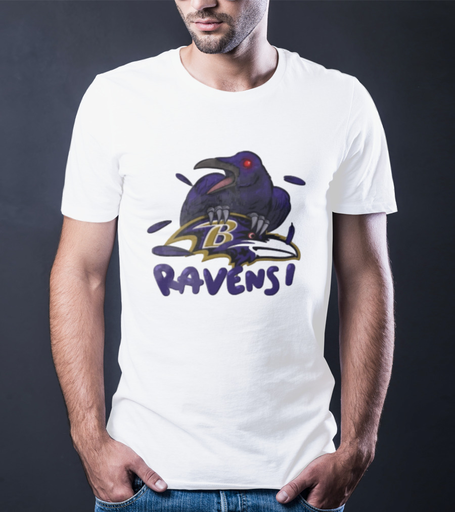 Baltimore Ravens Raven Bird Perched On Iconic Logo Ravens T-Shirt