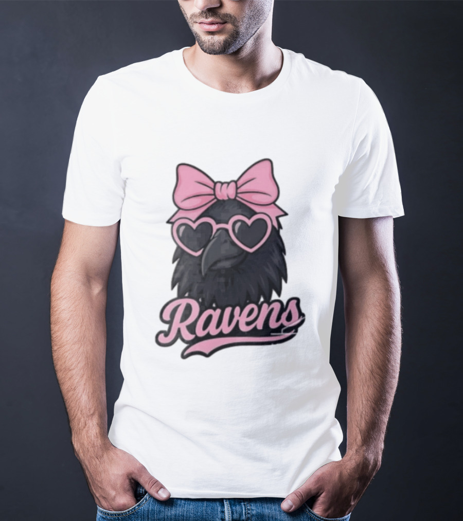 Ravens Raven Pink Bow Heart Sunglasses T-Shirt