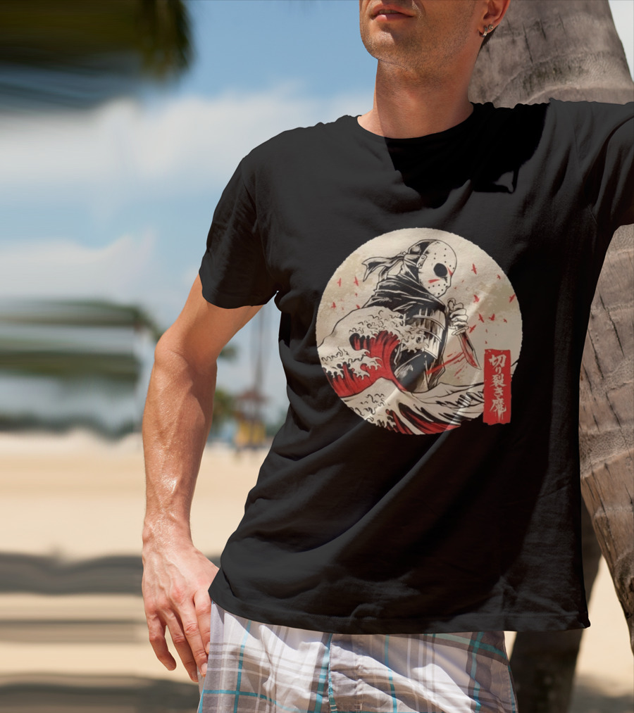 Jason Voorhees Samurai Katana Great Wave Horror Scene T-Shirt