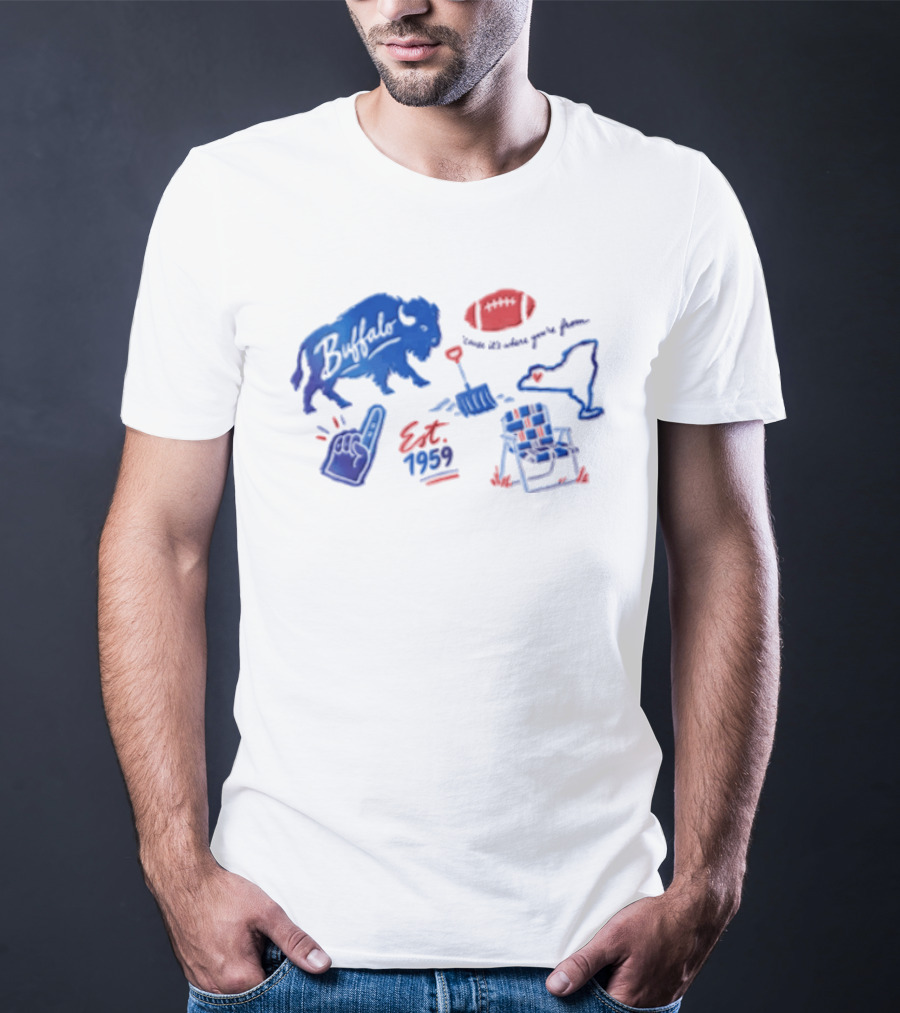 Buffalo Bills Established 1959 Football Shovel Map Chair Icons Where You Are From T-Shirt