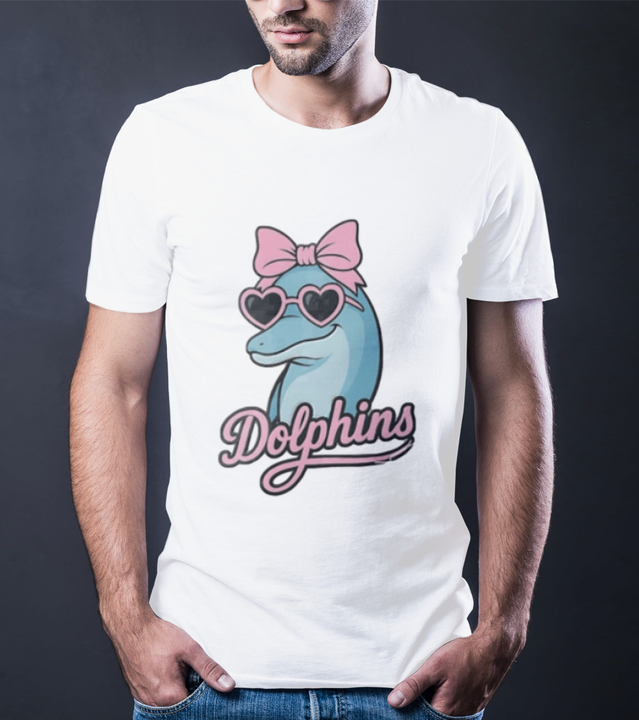 Dolphins Blue Dolphin Pink Bow Heart Sunglasses T-Shirt