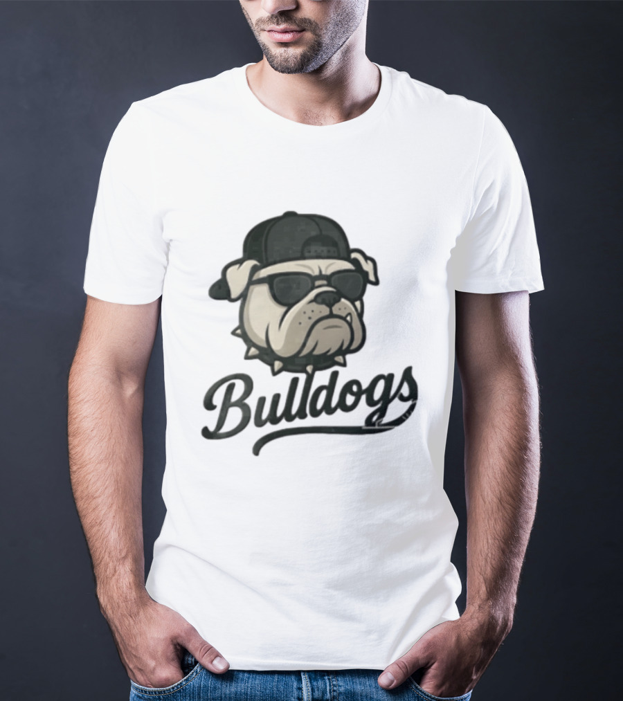Bulldogs Mascot With Sunglasses Cap And Spiked Collar T-Shirt