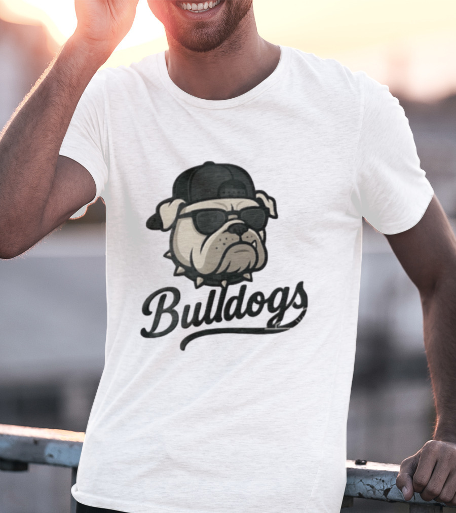 Bulldogs Mascot With Sunglasses Cap And Spiked Collar T-Shirt