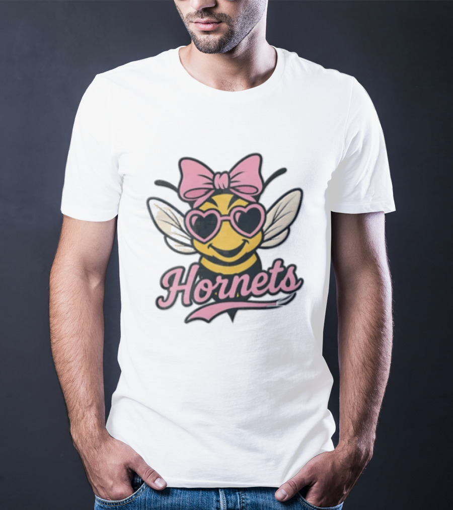Hornets Bee Pink Bow Heart Sunglasses T-Shirt