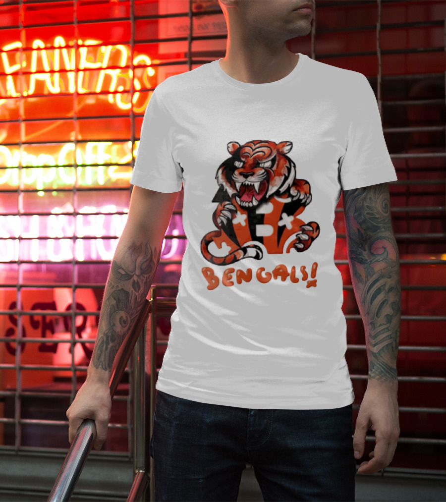 Cincinnati Bengals Snarling Tiger Over Bold B T-Shirt