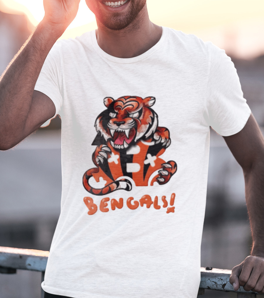 Cincinnati Bengals Snarling Tiger Over Bold B T-Shirt