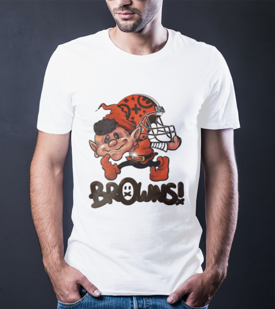Cleveland Browns Elf Holding Football Helmet Browns T-Shirt
